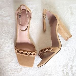 Ermann Tan Ankle Strap Open Toe Heels